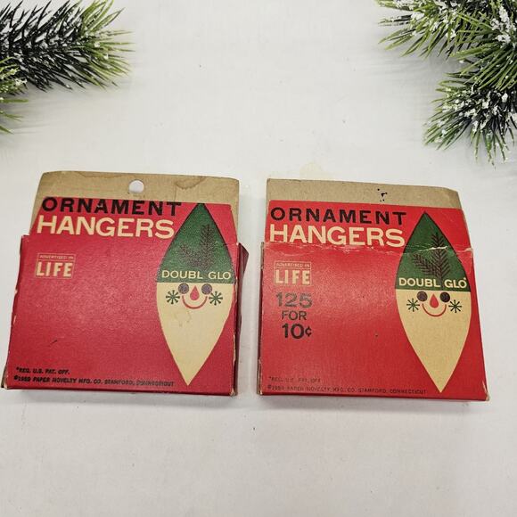 2 Vintage 1959 Doubl Glo Christmas Tree Ornament Hangers Hooks Original Boxes - Picture 3 of 12
